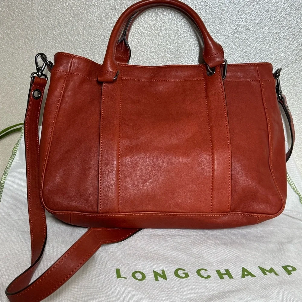 Longchamp Rust 3D Leather Tote Crossbody Bag